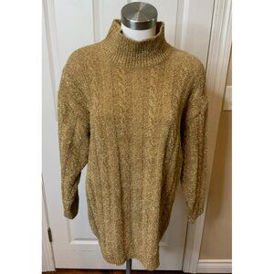 Escada by Margaretha Ley Gold Metallic Cable Knit Mock Neck, Size 36 (EU) | S